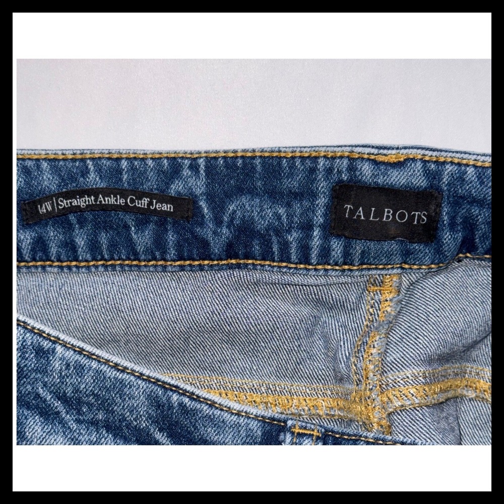 Talbots Straight Ankle‎ Cuff Jean Women 14W Blue Viola Wash Stretch Denim Casual - Picture 2 of 8